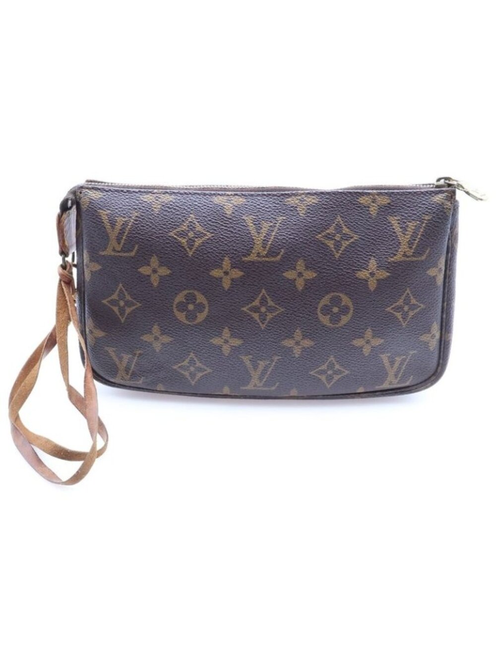 Louis Vuitton Monogram Handbag Pouch Case Brown Leather Gold - Picture 2 of 6